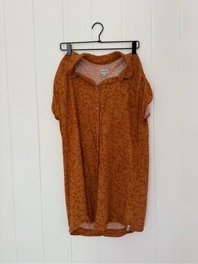 Vintage-Inspired Rust Paisley Button-Up Shirt Dress